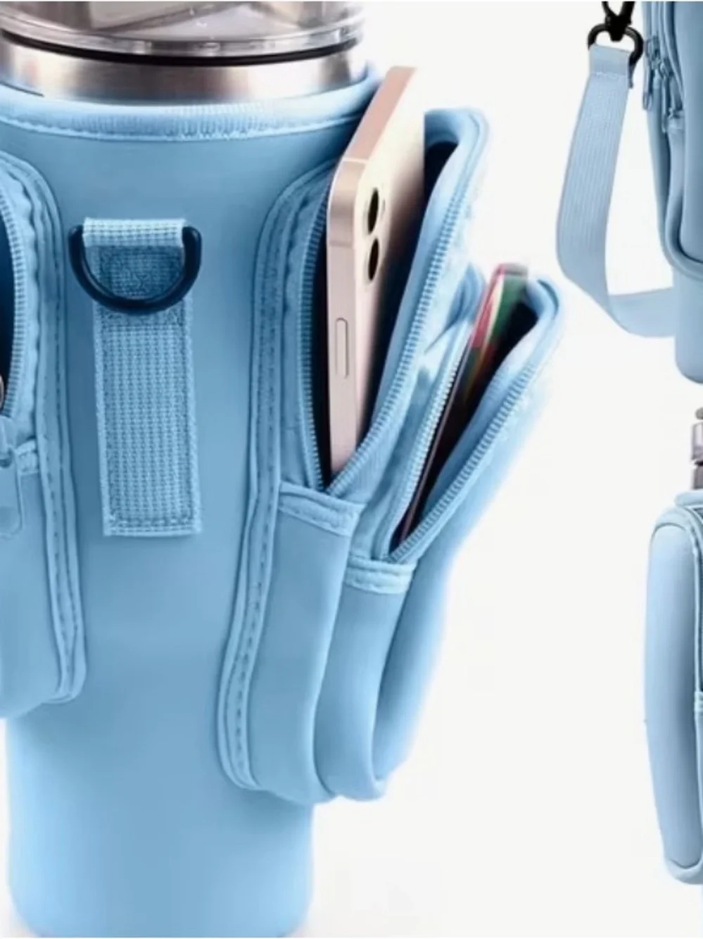 Light Blue Phone Carrying Pouch with Cup Holder - Mobile Accessory